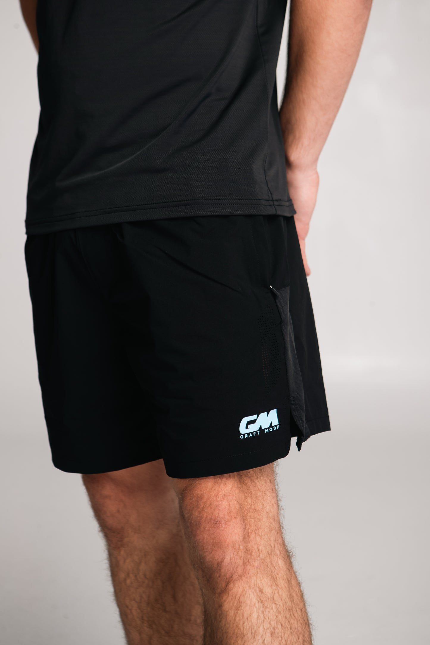 Graft Mode Game Playing Shorts Black With Baby Blue Logo